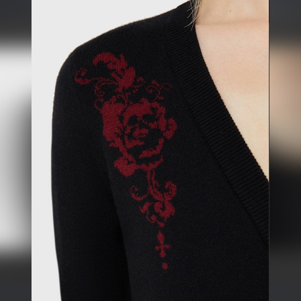 Killstar Black Cardigan with Red Floral Design - Picture 2 of 4